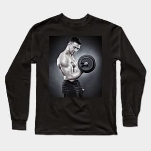 Athletic man working out with heavy dumbbells Long Sleeve T-Shirt